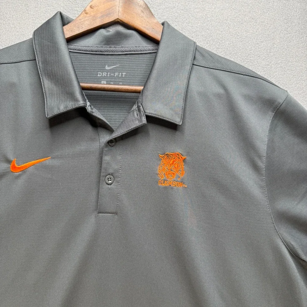 Nike Polo Shirt Men XL Gray Clemson Tigers Dri-Fit Short Sleeve Performance Golf